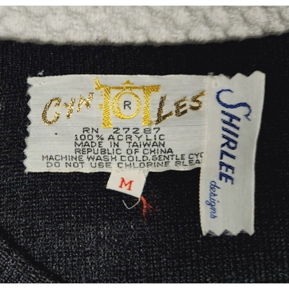 Vintage Cyn Les Womens Medium Black Shirlee Designs Embroidered Sweater Dogs‎ - Picture 7 of 9